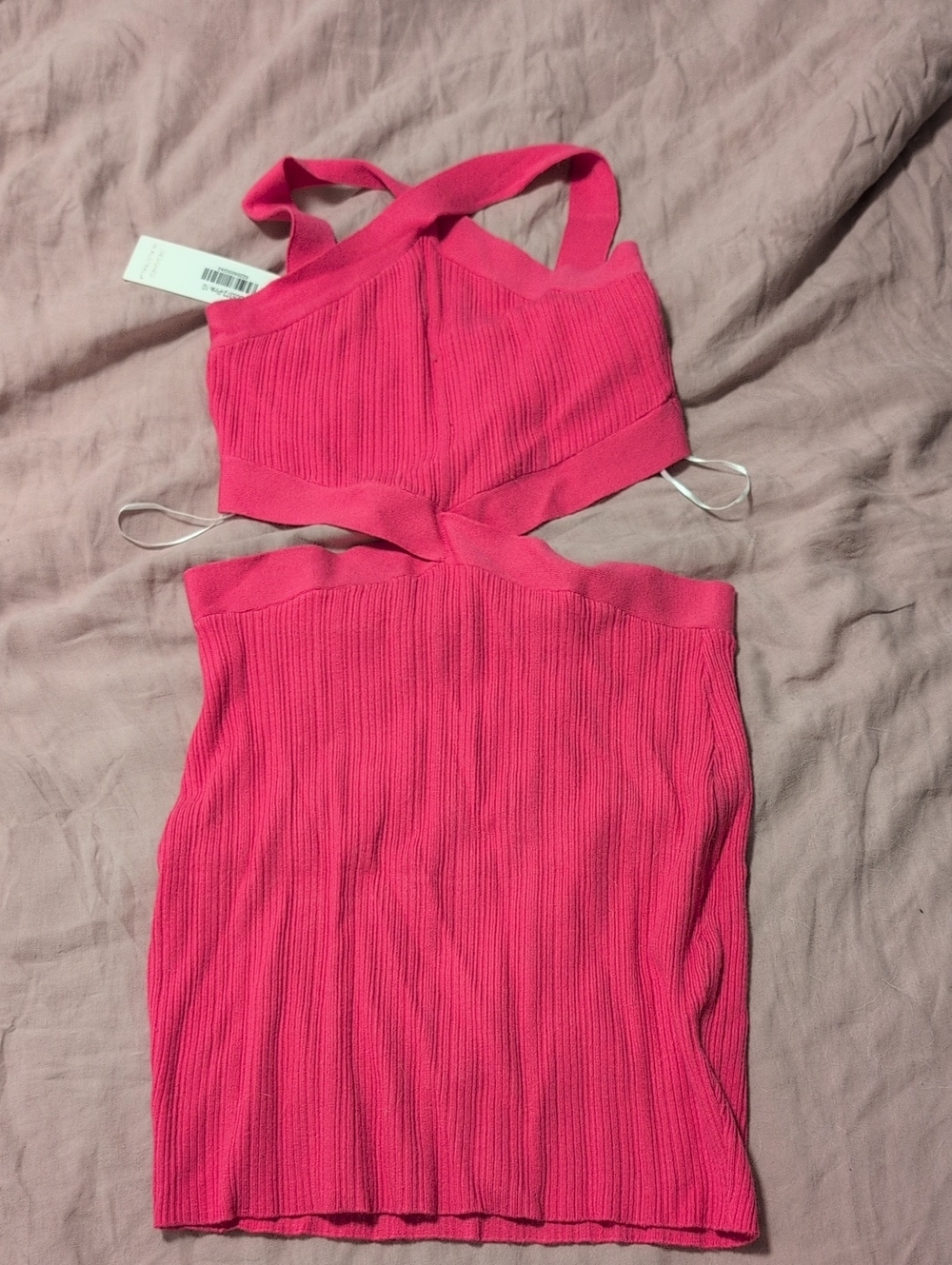 Hot Pink Ribbed Cutout Mini Dress - Women